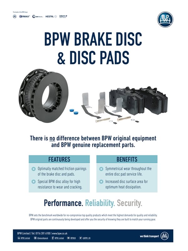 A BPW poster discussing the benefits and features of brake discs and disc pads 