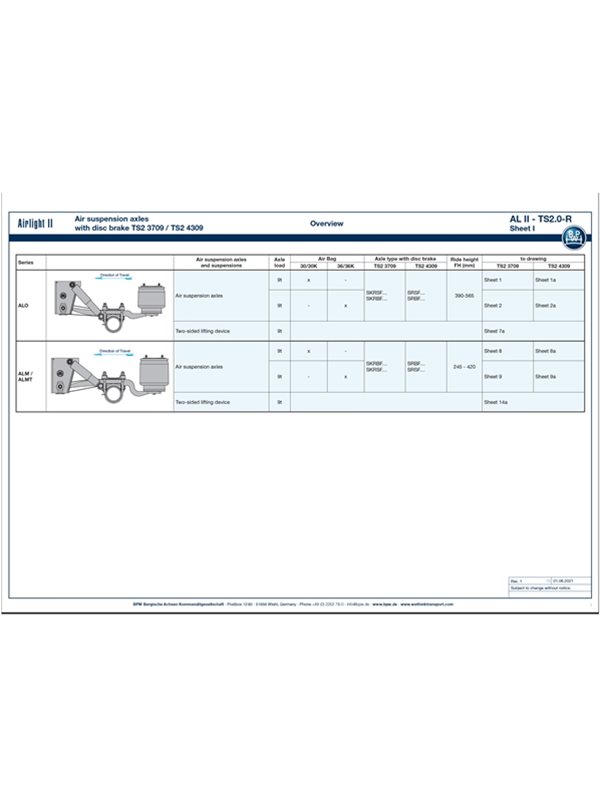 Airlight II air suspension axles with disc brake overview sheet