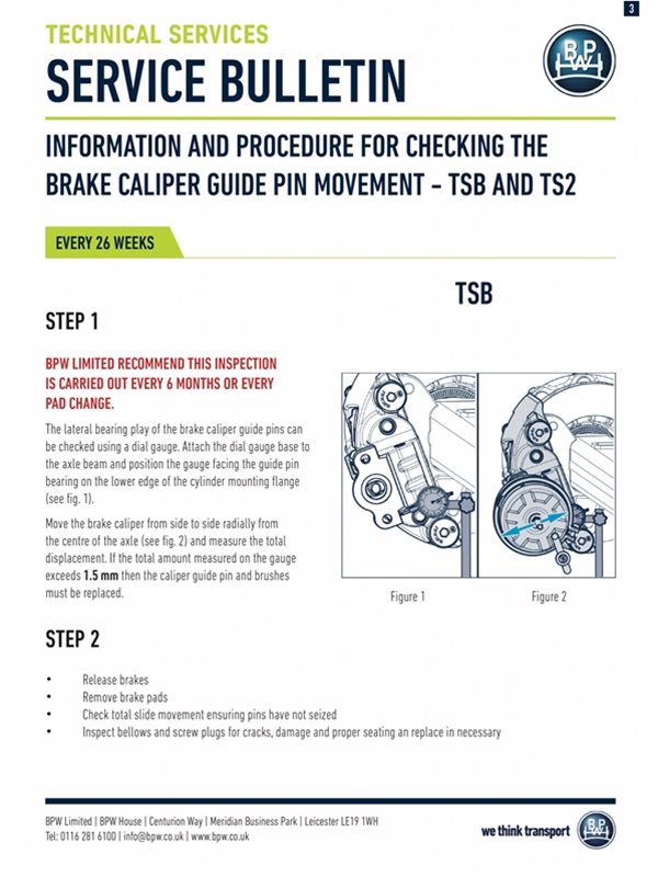 A service bulletin documenting the information and procedure for echecking brake calliper